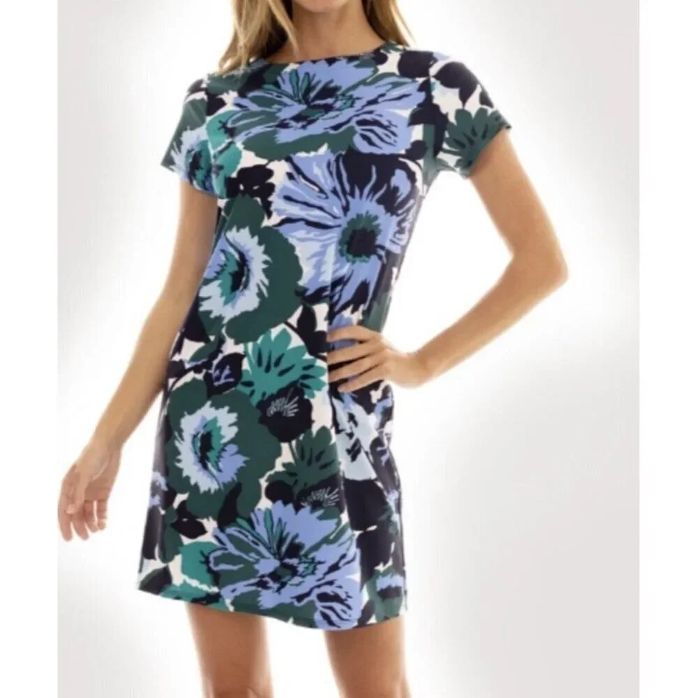 Jude Connally Ella Dress Size Large Jude Cloth Floral Nylon Stretch Short Sleeve - Picture 2 of 15